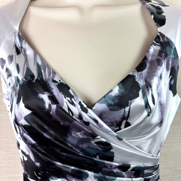 Maggy London Floral Satin Cocktail Dress Sweetheart Neck Pleated Ruffle Sz 6P - Picture 1 of 8